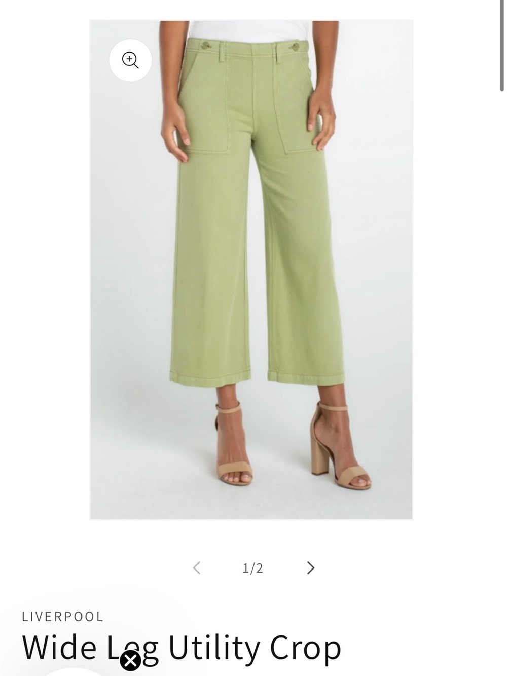 Liverpool Lotus Green Wide-Leg Crop Utility Pants